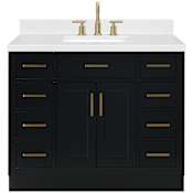 Ariel Hepburn 42" Free Standing Single Basin Vanity Set with Cabinet and Quartz Vanity Top Black / Carrara White Quartz Top / Satin Brass Hardware
