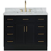 Ariel Hepburn 43" Free Standing Single Basin Vanity Set with Cabinet and Marble Vanity Top Black / Italian Carrara Marble Top / Satin Brass Hardware