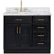 Ariel Hepburn 43" Free Standing Single Basin Vanity Set with Cabinet and Marble Vanity Top Black Oak / Carrara White Marble / Satin Brass Hardware