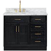 Ariel Hepburn 43" Free Standing Single Basin Vanity Set with Cabinet and Marble Vanity Top Black Oak / Carrara White Marble / Satin Brass Hardware