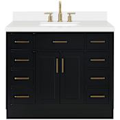 Ariel Hepburn 43" Free Standing Single Basin Vanity Set with Cabinet and Quartz Vanity Top Black / Pure White Quartz Top / Satin Brass Hardware