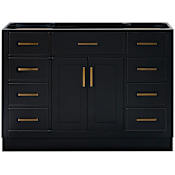 Ariel Hepburn 48" Single Free Standing Vanity Cabinet Only - Less Vanity Top Black / Satin Brass Hardware