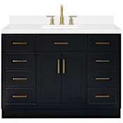Ariel Hepburn 48" Free Standing Single Basin Vanity Set with Cabinet and Quartz Vanity Top Black / Carrara White Quartz Top / Satin Brass Hardware
