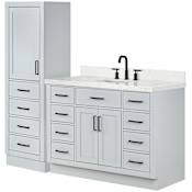 Ariel Hepburn 68" Free Standing Single Basin Vanity Set with Cabinet and Quartz Vanity Top Grey / Carrara White Quartz Top / Matte Black Hardware