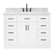 Ariel Hepburn 48" Free Standing Single Basin Vanity Set with Cabinet and Marble Vanity Top White