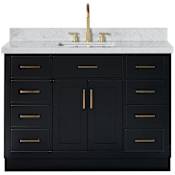 Ariel Hepburn 49" Free Standing Single Basin Vanity Set with Cabinet and Marble Vanity Top Black / Italian Carrara Marble Top / Satin Brass Hardware