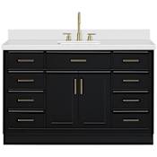 Ariel Hepburn 55" Free Standing Single Basin Vanity Set with Cabinet and Quartz Vanity Top Black / Pure White Quartz Top / Satin Brass Hardware