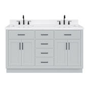 Ariel Hepburn 60" Free Standing Double Basin Vanity Set with Cabinet and Quartz Vanity Top Grey