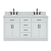 Ariel Hepburn 60" Free Standing Double Basin Vanity Set with Cabinet, Marble Vanity Top, and Oval Sinks Grey