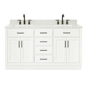 Ariel Hepburn 60" Free Standing Double Basin Vanity Set with Cabinet, Marble Vanity Top, and Oval Sinks White