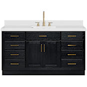 Ariel Hepburn 67" Free Standing Single Basin Vanity Set with Cabinet and Quartz Vanity Top Black Oak / Pure White Quartz / Satin Brass Hardware