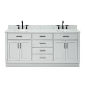 Ariel Hepburn 72" Free Standing Double Basin Vanity Set with Cabinet, Marble Vanity Top, and Oval Sinks Grey