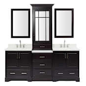 Ariel Stafford 84" Free Standing Double Basin Vanity Set with Wood Cabinet, Quartz Vanity Top, Framed Mirrors, and Medicine Cabinet Espresso