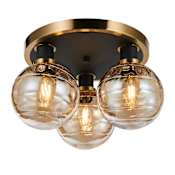 Artcraft Lighting Gem 3 Light 15" Wide Semi-Flush Ceiling Fixture Black / Brushed Brass / Amber