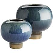 Arteriors Tuttle Porcelain Round Table Vases - Set of 2 Peacock / Bronze