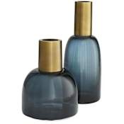 Arteriors Huff Brass Round Table Vases - Set of 2 Navy