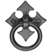 Ashley Norton FDL 2-1/4" Long Luxury Solid Bronze Gothic Fleur De Lis Drop Ring Cabinet Pull with Backplate Dark Bronze
