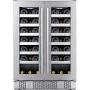 Avallon 24 Inch Wide 42 Bottle Capacity French Door Wine Cooler with LED Lighting Stainless Steel