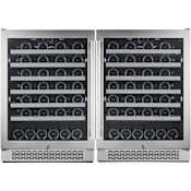 Avallon 48 Inch Wide 106 Bottle Capacity Wine Cooler with Door Locks and 2 Cooling Zones Stainless Steel
