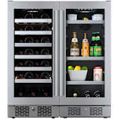 Avallon 30 Inch Wide 27 Bottle Capacity Single Zone Wine Cooler and 86 Can Capacity Beverage Cooler with with Double Pane Glass, Touch Control Panel, and Lockable Doors Stainless Steel
