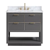 Avanity Allie 37" Free Standing Single Basin Vanity Set with Wood Cabinet and Marble Vanity Top Twilight Gray with Gold Hardware / Carrera White