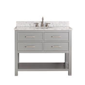 Avanity Brooks 42" Brooks 42” Free Standing Single Basin Vanity Set with Wood Cabinet and Vanity Top Chilled Gray / White Carrera Top