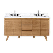 Avanity Coventry 60" Free Standing Double Basin Vanity Set with Cabinet and Engineered Stone Vanity Top Natural Teak