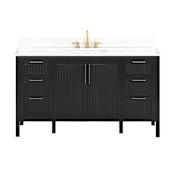 Avanity Luka 60" Free Standing Single Basin Vanity Set with Cabinet and Quartz Vanity Top Black Oak