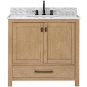 Avanity Modero 36" Free Standing Single Basin Vanity Set with Cabinet and Marble Vanity Top Brushed Oak