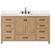 Avanity Modero 60" Free Standing Single Basin Vanity Set with Cabinet and Engineered Stone Vanity Top Brushed Oak