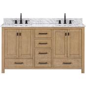 Avanity Modero 60" Free Standing Double Basin Vanity Set with Cabinet and Marble Vanity Top Brushed Oak