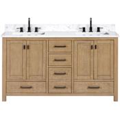 Avanity Modero 60" Free Standing Double Basin Vanity Set with Cabinet and Engineered Stone Vanity Top Brushed Oak