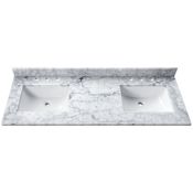 Avanity 73" Marble Vanity Top with Undermount Rectangular Sinks and Backsplash Carrara White