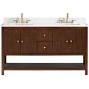 Avanity Zoe 60" Free Standing Double Basin Vanity Set with Cabinet and Quartz Vanity Top Walnut