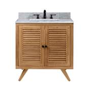 Avanity Harper 31" Free Standing Single Basin Vanity Set with Wood Cabinet and Marble Vanity Top Natural Teak / Carrera White