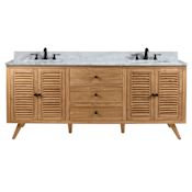 Avanity Harper 73" Free Standing Double Basin Vanity Set with Wood Cabinet and Marble Vanity Top Natural Teak / Carrera White