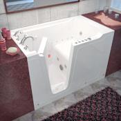 Avano Walk-In Tubs 59-3/4" Gel Coated Air / Whirlpool Bathtub for Alcove Installations with Left Drain, Roman Tub Faucet and Handshower White