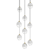 Avenue Lighting Sonoma Ave. 9 Light 37" Wide Multi Light Pendant with White/Clear Glass Shades Brushed Brass