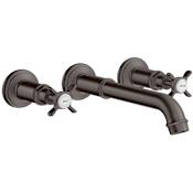 Axor Montreux 1.2 GPM Wall Mounted Widespread Bathroom Faucet with Cross Handles Less Valve and Drain Assembly - Engineered in Germany, Limited Lifetime Warranty Brushed Black Chrome