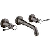 Axor Montreux 1.2 GPM Wall Mounted Widespread Bathroom Faucet with Lever Handles Less Valve and Drain Assembly - Engineered in Germany, Limited Lifetime Warranty Brushed Black Chrome