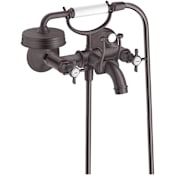 Axor Montreux Wall Mounted Tub Filler with Built-In Diverter and Cross Handles with Hand Shower - Engineered in Germany, Limited Lifetime Warranty Brushed Black Chrome
