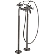 Axor Montreux Floor Mounted Tub Filler with Built-In Diverter and Cross Handles with Hand Shower - Engineered in Germany, Limited Lifetime Warranty Brushed Black Chrome