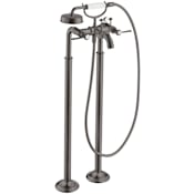 Axor Montreux Floor Mounted Tub Filler with Built-In Diverter and Lever Handles with Hand Shower - Engineered in Germany, Limited Lifetime Warranty Brushed Black Chrome