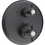 Axor Montreux Thermostatic Valve Trim Only with Dual Cross / Lever Handles and Volume Control - Less Rough In Brushed Black Chrome