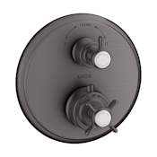 Axor Montreux Thermostatic Valve Trim Only with Cross Handle, Integrated Diverter and Volume Control for 2 Applications - Less Rough In Brushed Black Chrome