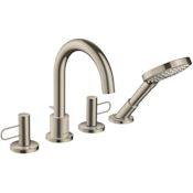 Axor Uno Loop Deck Mounted Roman Tub Filler with 1.75 GPM Hand Shower and Built-In Diverter - Engineered in Germany, Limited Lifetime Warranty Brushed Nickel