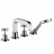 Axor Citterio Deck Mounted Roman Tub with Built-In Diverter and Cross Handles with Hand Shower - Engineered in Germany, Limited Lifetime Warranty Brushed Nickel