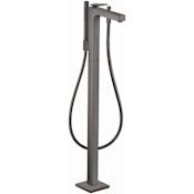 Axor Citterio Floor Mounted Tub Filler with Built-In Diverter and Rhombic Cut - Includes Hand Shower Brushed Black Chrome