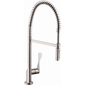 Axor Citterio Semi-Pro Kitchen Faucet with Metal Spray Head and Forward Rotating Handle, 1.75 GPM - Engineered in Germany, Limited Lifetime Warranty Steel Optik