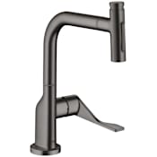 Axor Citterio 1.75 GPM 2-Spray Pull Out Kitchen Faucet with Select On/Off Push Button - Engineered in Germany, Limited Lifetime Warranty Brushed Black Chrome